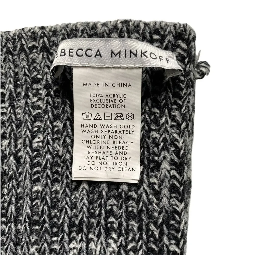 Rebecca Minkoff Black White Knit Fingerless Gloves Arm Warmers